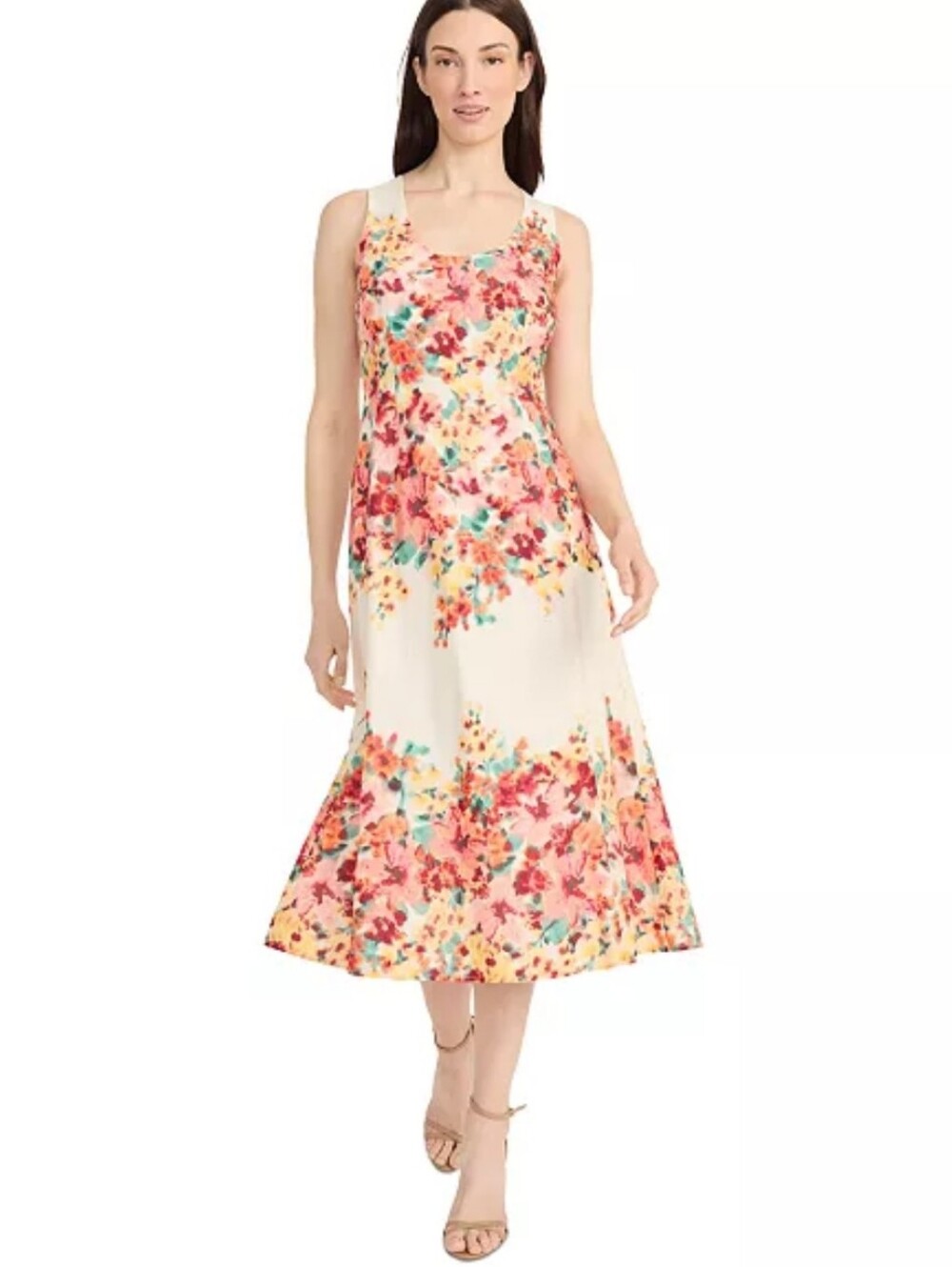Maggy London Floral Midi Dress Size 4 Sleeveless Fit & Flare Pink Multicolor NWT